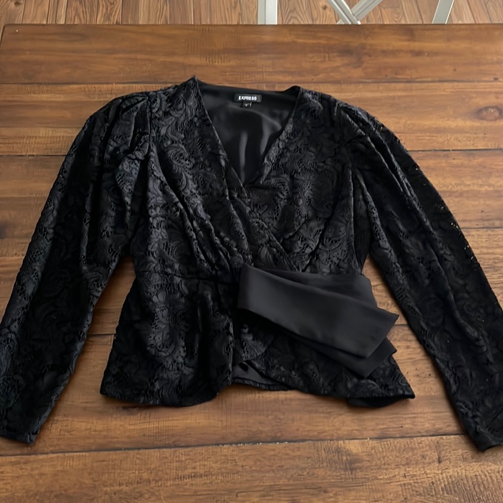 Express Peplum long sleeve lace top with bow